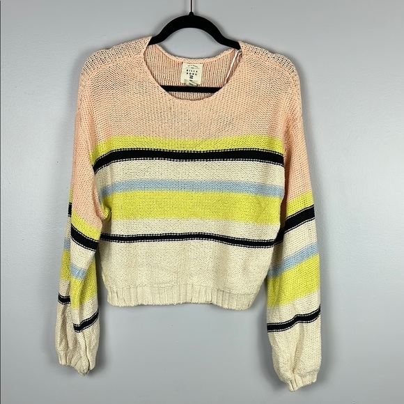 Billabong Seeing Stripes Cotton Cropped Oversized Sweater Medium Peach Cream - Picture 2 of 12